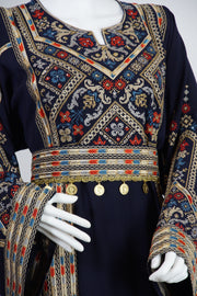 Gold Coins Navy Henna Dress