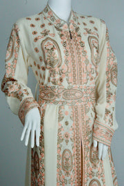 Pink Embroidery and Biege Kaftan Zippered Abaya and Dress