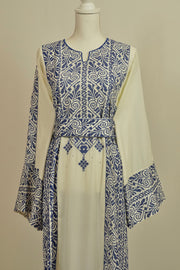 Blue and White Palestinian Tatreez Henna Dress