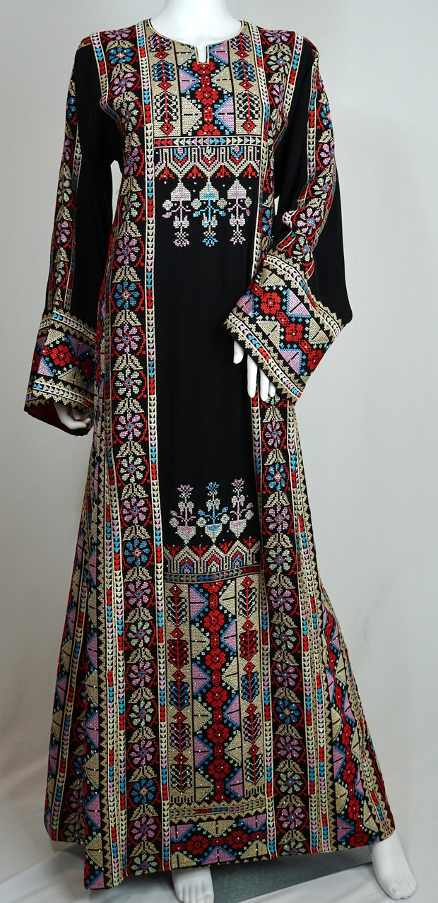 Black Thobe with Matching Tatreez Embroidered Hijab