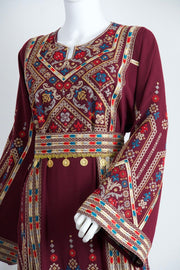 Gold Coins Burgundy Red Henna Dress