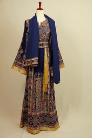 Royal Blue Thobe Dress with Tatreez and Matching Hijab