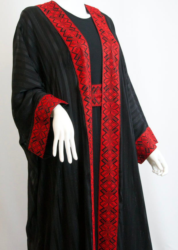 Traditional Red Tatreez Abaya, Dress and Belt