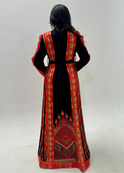 Palestinian Orange Black Tatreez Dress + Hijab Set