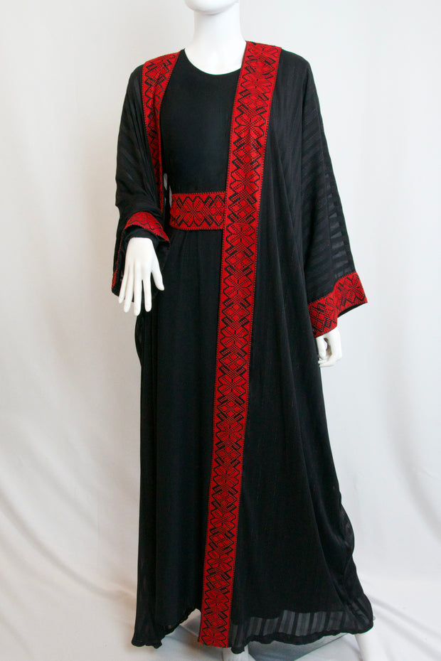 Traditional Red Tatreez Abaya, Dress and Belt