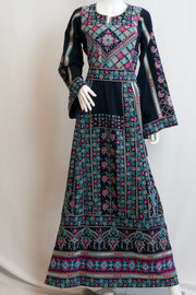 Pink Palestinian Tatreez Navy Blue Dress