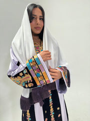 Palestinian Velvet and Silk Tatreez Dress + Hijab Set