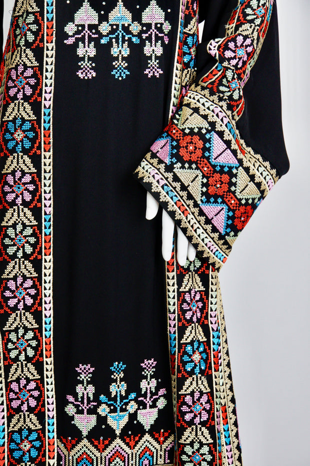 Black Thobe with Matching Tatreez Embroidered Hijab