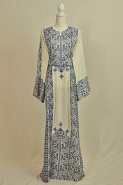 Blue and White Palestinian Tatreez Henna Dress