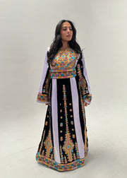 Palestinian Velvet and Silk Tatreez Dress + Hijab Set