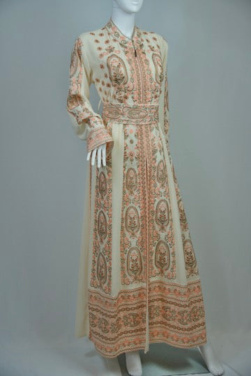 Pink Embroidery and Biege Kaftan Zippered Abaya and Dress