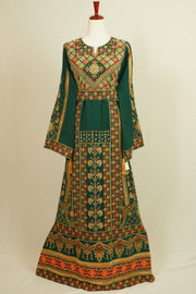 Green Palestinian Tatreez Embroidered Dress