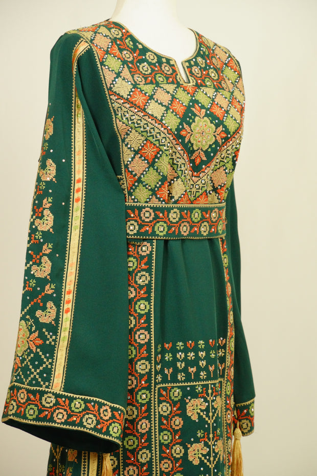 Green Palestinian Tatreez Embroidered Dress