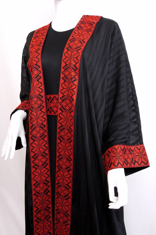 Traditional Red Tatreez Abaya, Dress and Belt