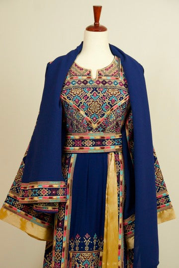 Royal Blue Thobe Dress with Tatreez and Matching Hijab