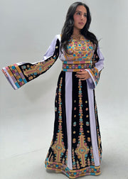 Palestinian Velvet and Silk Tatreez Dress + Hijab Set