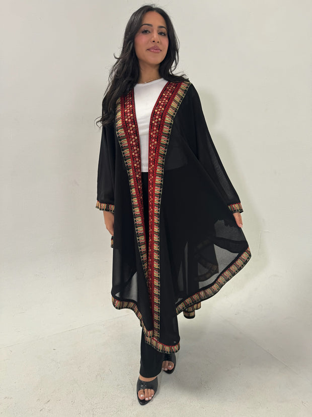 Black and Red Palestinian Tatreez Besht Kaftan