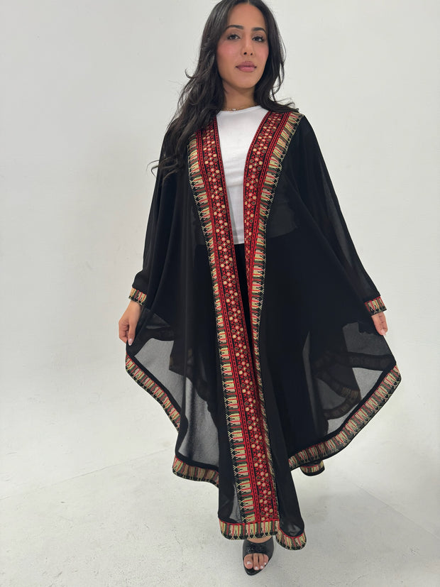 Black and Red Palestinian Tatreez Besht Kaftan