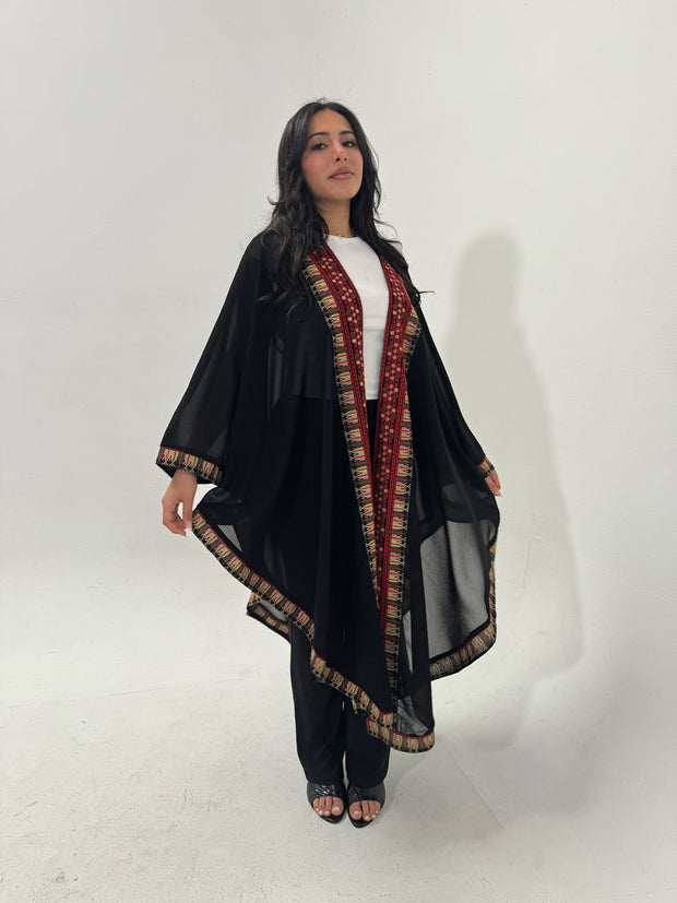 Black and Red Palestinian Tatreez Besht Kaftan