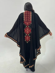 Black and Red Palestinian Tatreez Besht Kaftan