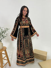 Velvet Palestinian Thobe with Heavy Tatreez Embroidery