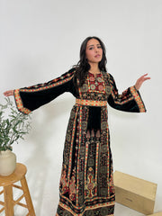 Velvet Palestinian Thobe with Heavy Tatreez Embroidery