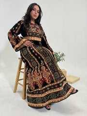 Velvet Palestinian Thobe with Heavy Tatreez Embroidery