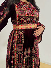 Velvet Palestinian Thobe with Heavy Tatreez Embroidery